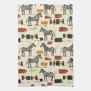 Vintage Zebra Pattern Rustic Boho Safari Print Kitchen Towel