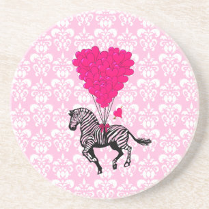 Vintage zebra & pink heart balloons coaster