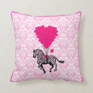 Vintage zebra & pink heart balloons throw pillow