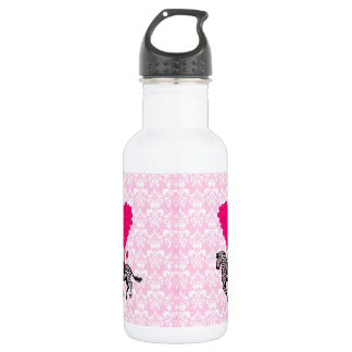 Vintage zebra & pink heart on damask 532 ml water bottle