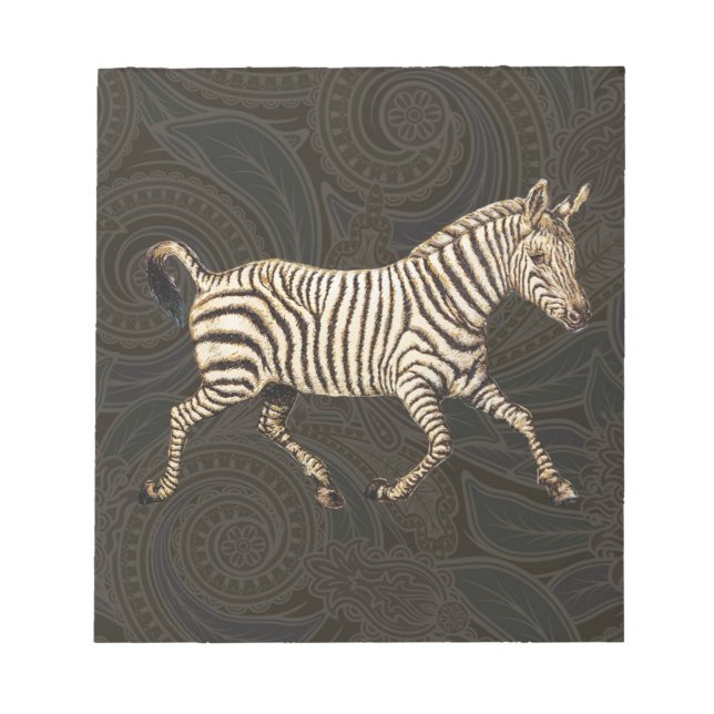 Vintage zebra running with paisley design notepad (Front)
