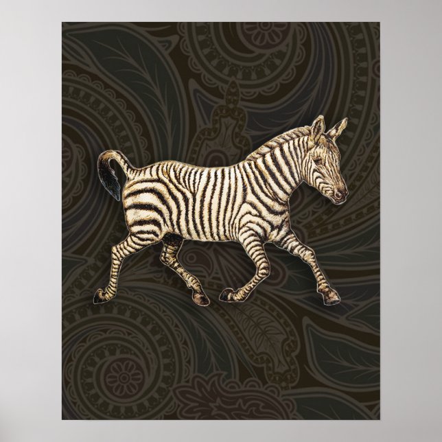 Vintage zebra running with paisley design poster (Front)