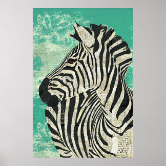 Vintage Zebra Turquoise  Art Poster