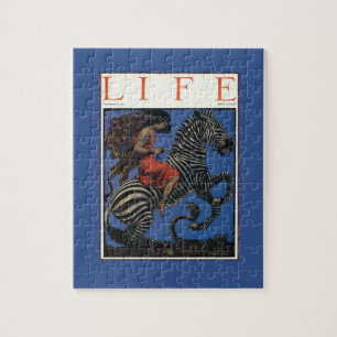 Vintage Zebra with Art Nouveau Woman Print Jigsaw Puzzle