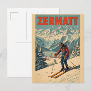 Vintage ZERMATT ski Switzerland nature gifts Postcard