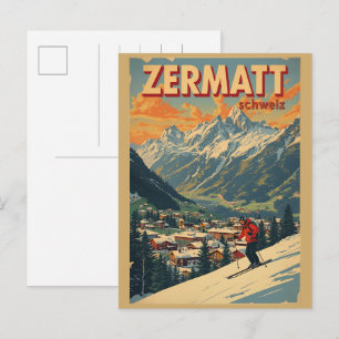 Vintage ZERMATT ski Switzerland nature gifts Postcard