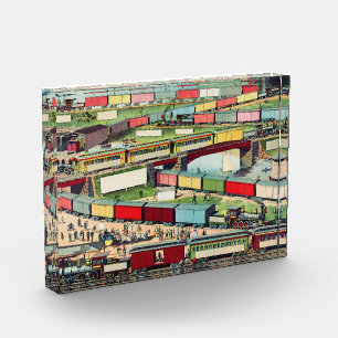 Vintage Zig-zag Passenger and Freight Train Travel Photo Block