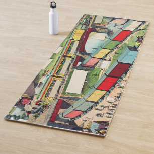 Vintage Zig-zag Passenger and Freight Train Travel Yoga Mat