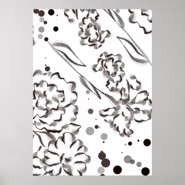 Vintage Zinnia Flowers Drawing Poster (Front)
