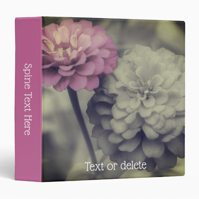 Vintage Zinnia Flowers Partial Colour Personalized Binder (Front/Spine)