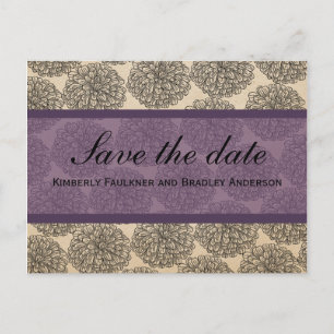 Vintage Zinnia Save the Date Postcard, Purple Announcement Postcard