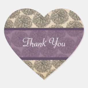Vintage Zinnia Thank You Stickers, Purple Heart Sticker