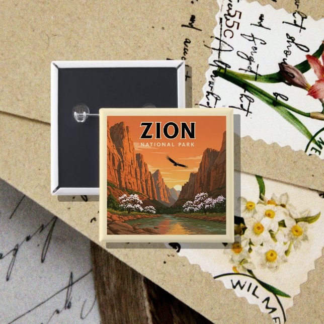 Vintage Zion National Park 2 Inch Square Button (Creator Uploaded)