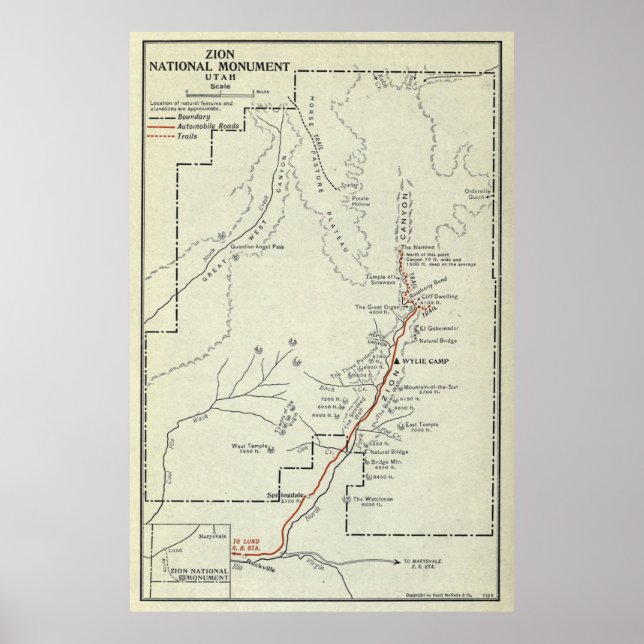 Vintage Zion National Park Map (1919) Poster (Front)