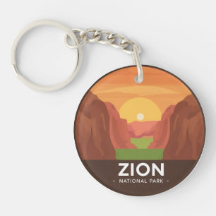 Vintage Zion National Park Sunset Keychain