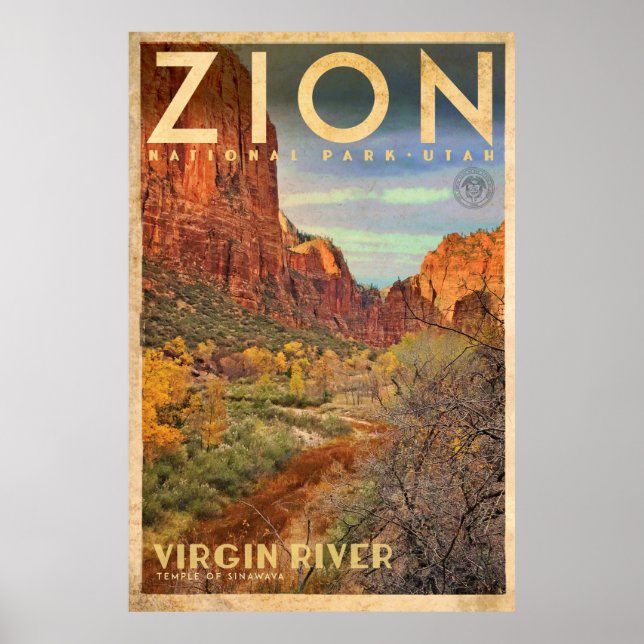 Vintage Zion National Park Travel Poster (Front)