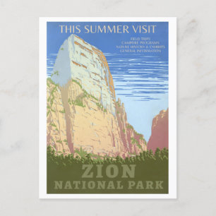 Vintage Zion National Park Travel Poster Postcard