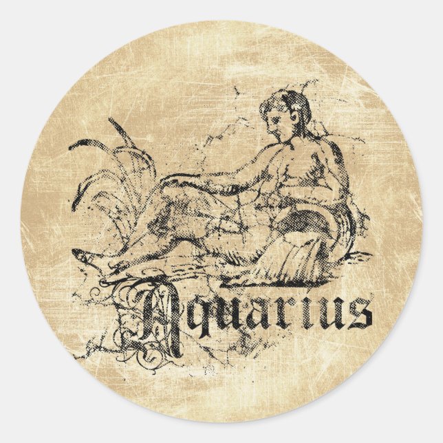Vintage Zodiac Aquarius Classic Round Sticker (Front)