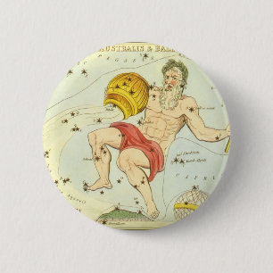 Vintage Zodiac, Astrology Aquarius Constellation 2 Inch Round Button
