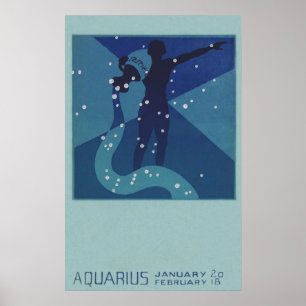 Vintage Zodiac Astrology, Aquarius Constellation Poster