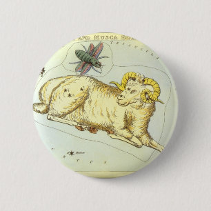 Vintage Zodiac, Astrology Aries Ram Constellation 2 Inch Round Button