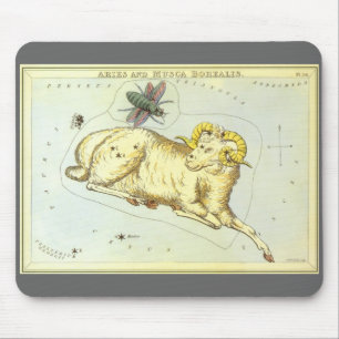 Vintage Zodiac, Astrology Aries Ram Constellation Mouse Pad