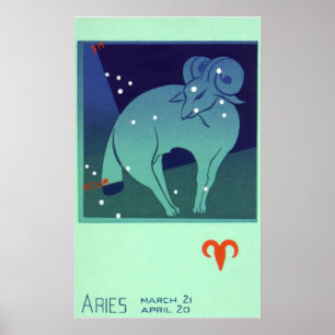 Vintage Zodiac, Astrology Aries Ram Constellation Poster