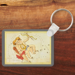 Vintage Zodiac Astrology Gemini Twin Constellation Keychain