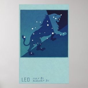 Vintage Zodiac Astrology Leo Lion Constellation Poster