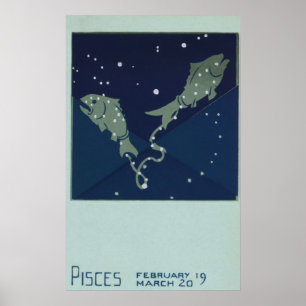 Vintage Zodiac Astrology Pisces Fish Constellation Poster