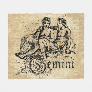 Vintage Zodiac Gemini Fleece Blanket