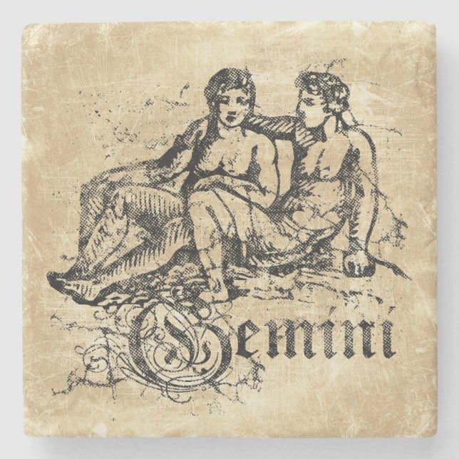 Vintage Zodiac Gemini Stone Coaster (Front)