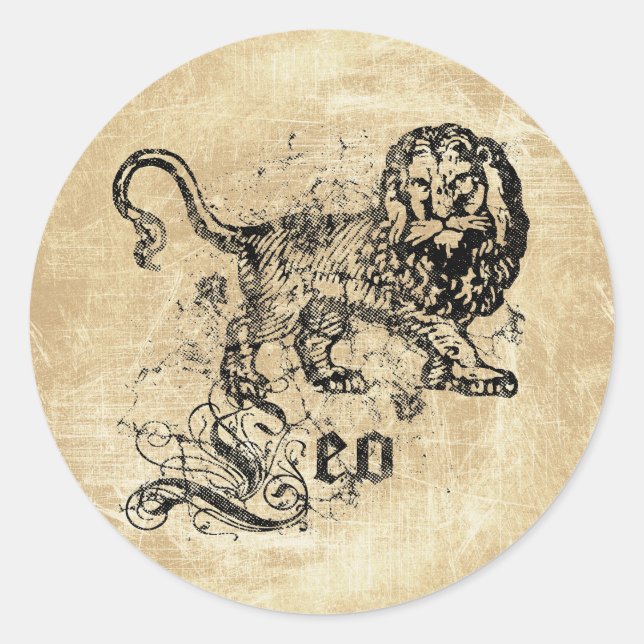 Vintage Zodiac Leo Classic Round Sticker (Front)