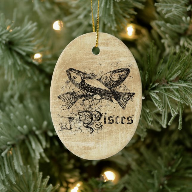 Vintage Zodiac Pisces Ceramic Ornament (Tree)