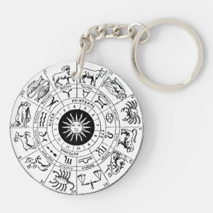 Vintage Zodiac Wheel Celestial Map Keychain