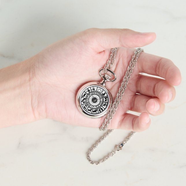 Vintage Zodiac Wheel Necklace Watch (Hand)