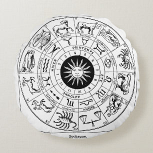 Vintage Zodiac Wheel Round Pillow