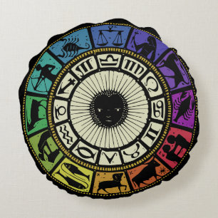 Vintage Zodiac Wheel Round Pillow