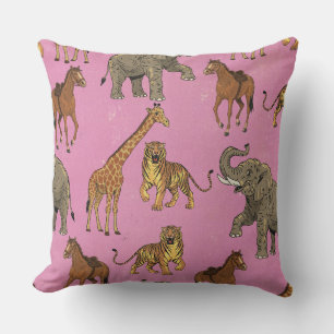 Vintage Zoo Animals Throw Pillow
