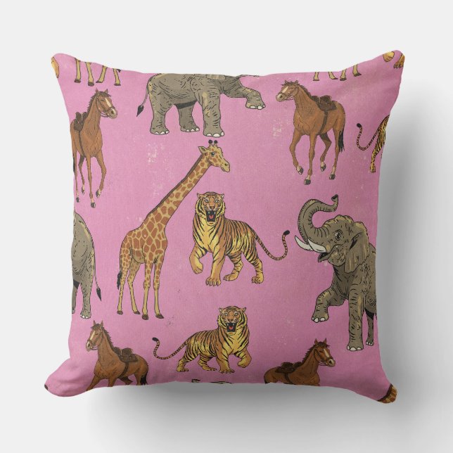 Vintage Zoo Animals Throw Pillow (Front)