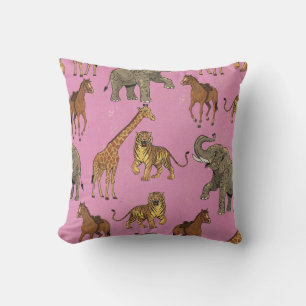Vintage Zoo Animals Throw Pillow