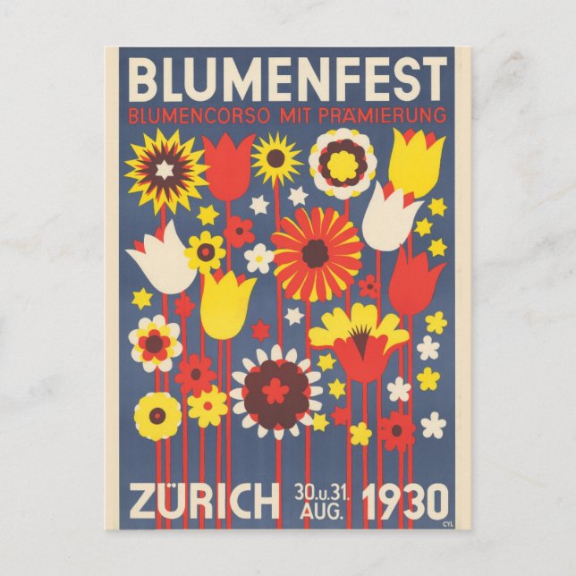 Vintage Zurich Switzerland Flower Festival Travel Postcard (Front)