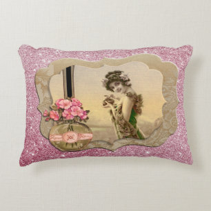 VintageBeauty Framed Pink Sparkly AccentPillow Decorative Pillow
