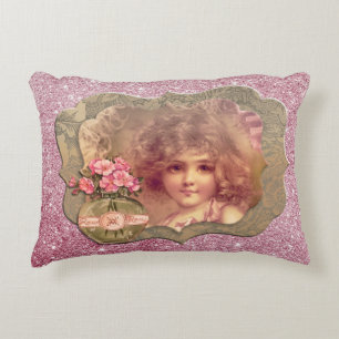 VintageGirl Framed Pink FauxGlitter AccentPillow Accent Pillow