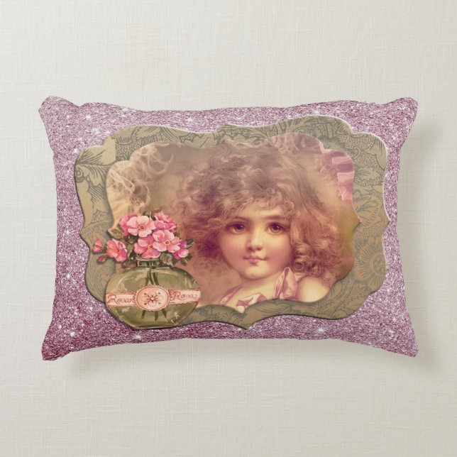 VintageGirl Framed Pink FauxGlitter AccentPillow Accent Pillow (Front)