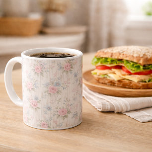 VintageRustic Shabby Chic Floral on Wood Farmhouse Coffee Mug