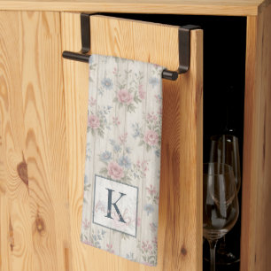 VintageRustic Shabby Chic Floral on Wood Farmhouse Kitchen Towel