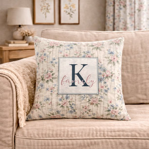 VintageRustic Shabby Chic Floral on Wood Farmhouse Throw Pillow
