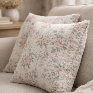 VintageRustic Shabby Chic Floral on Wood Farmhouse Throw Pillow