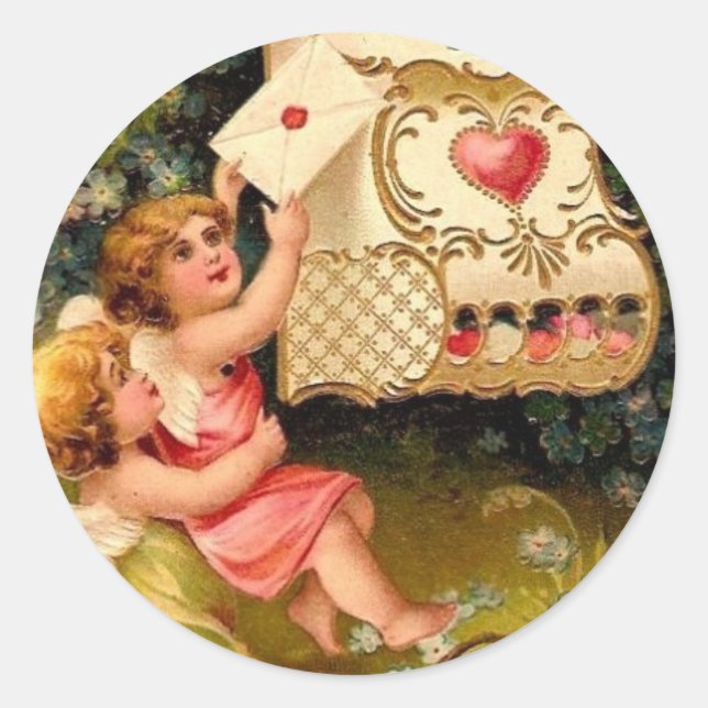 Vintages Cupidons Angels Valentines Stickers Coeur (Devant)